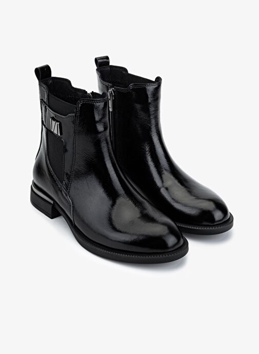 Valmenti Kadın Deri & Tekstil Siyah Rugan Düz Bot - Görsel 3