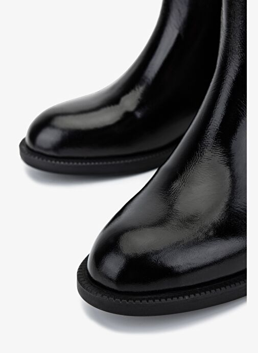 Valmenti Kadın Deri & Tekstil Siyah Rugan Düz Bot - Görsel 4