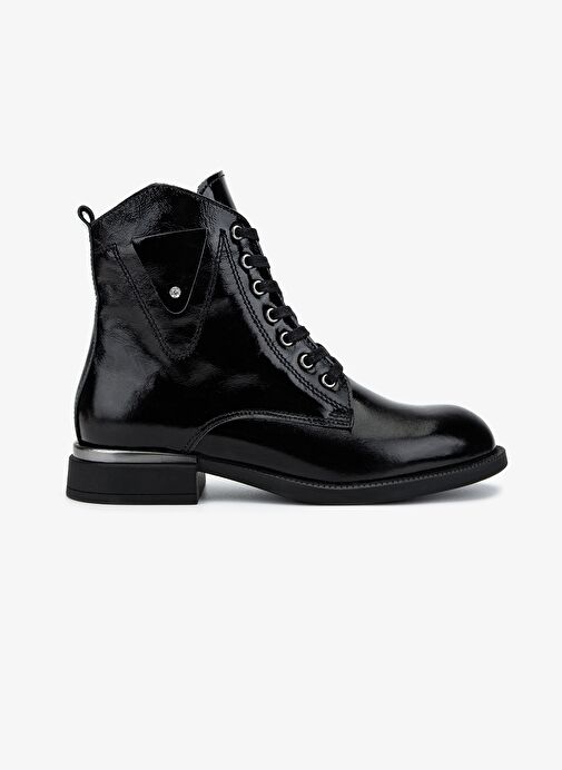 Valmenti Kadın Hakiki Deri Siyah Rugan Düz Bot - Görsel 2