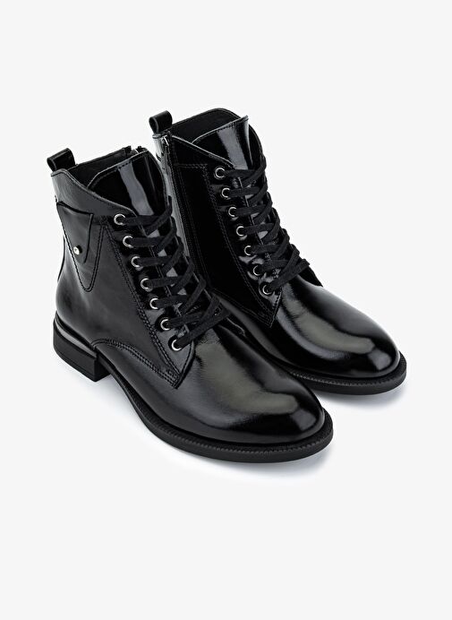 Valmenti Kadın Hakiki Deri Siyah Rugan Düz Bot - Görsel 3