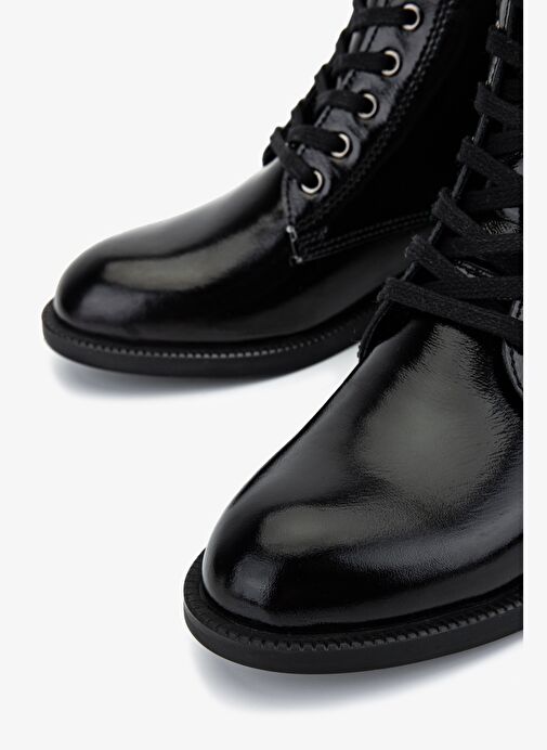 Valmenti Kadın Hakiki Deri Siyah Rugan Düz Bot - Görsel 4