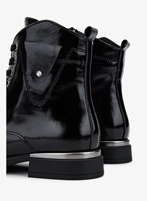 Valmenti Kadın Hakiki Deri Siyah Rugan Düz Bot - Görsel 5