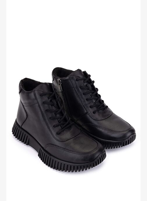 Tamer Tanca Kadın Hakiki Deri Siyah Floter Casual Bot - Görsel 3