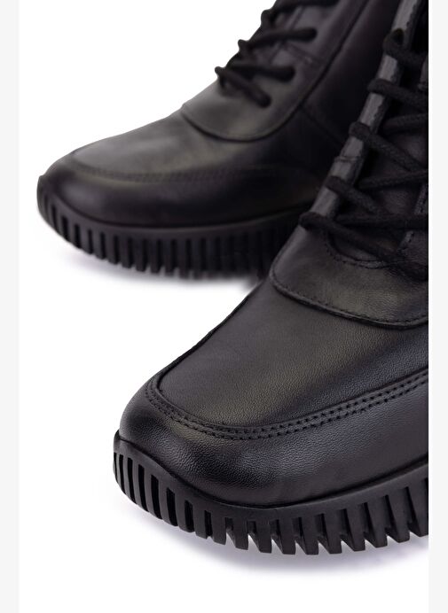 Tamer Tanca Kadın Hakiki Deri Siyah Floter Casual Bot - Görsel 5