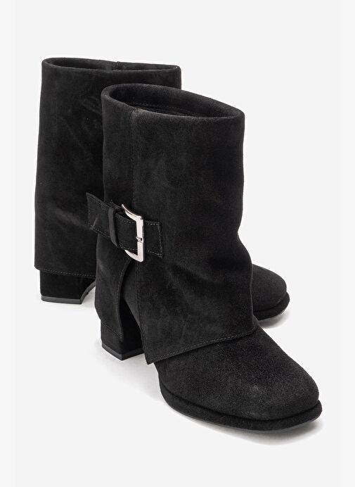 LORE Siyah Süet Hakiki Deri Tokalı Kadın Topuklu Bot - Görsel 2