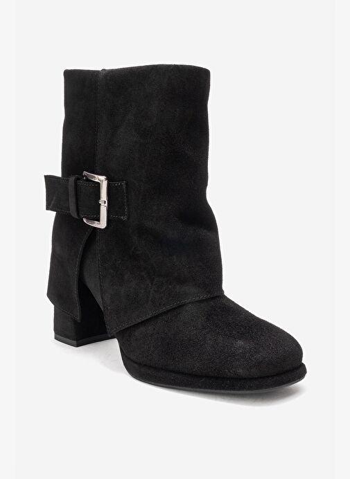 LORE Siyah Süet Hakiki Deri Tokalı Kadın Topuklu Bot - Görsel 4