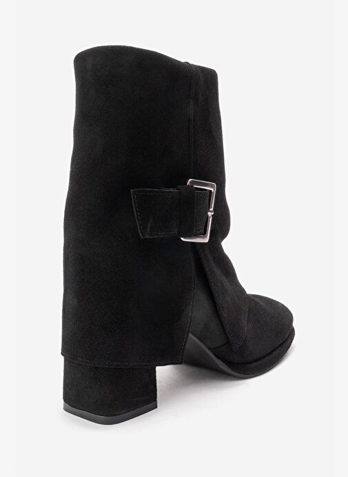 LORE Siyah Süet Hakiki Deri Tokalı Kadın Topuklu Bot - Görsel 6