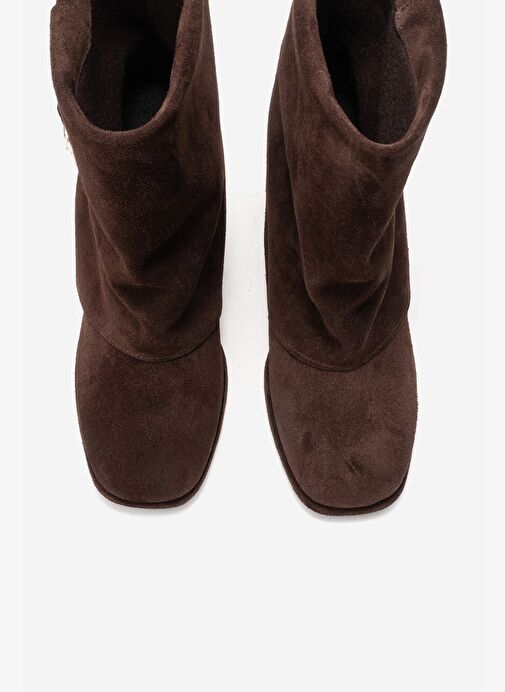 LORE Kahverengi Süet Hakiki Deri Tokalı Kadın Topuklu Bot - Görsel 3
