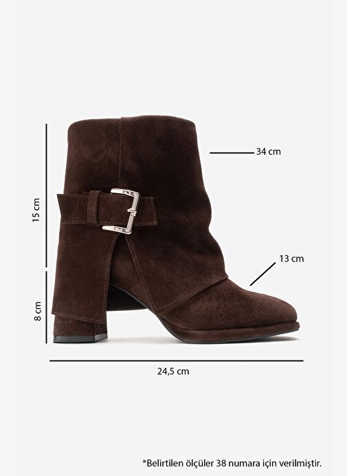 LORE Kahverengi Süet Hakiki Deri Tokalı Kadın Topuklu Bot - Görsel 7