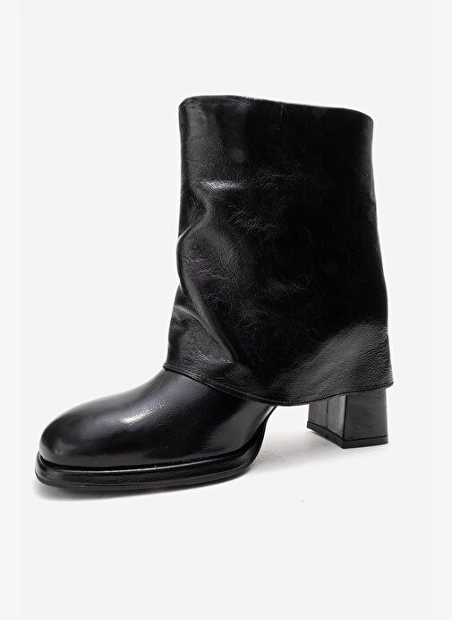 LORE Siyah Kırışık Rugan Hakiki Deri Tokalı Kadın Topuklu Bot - Görsel 5