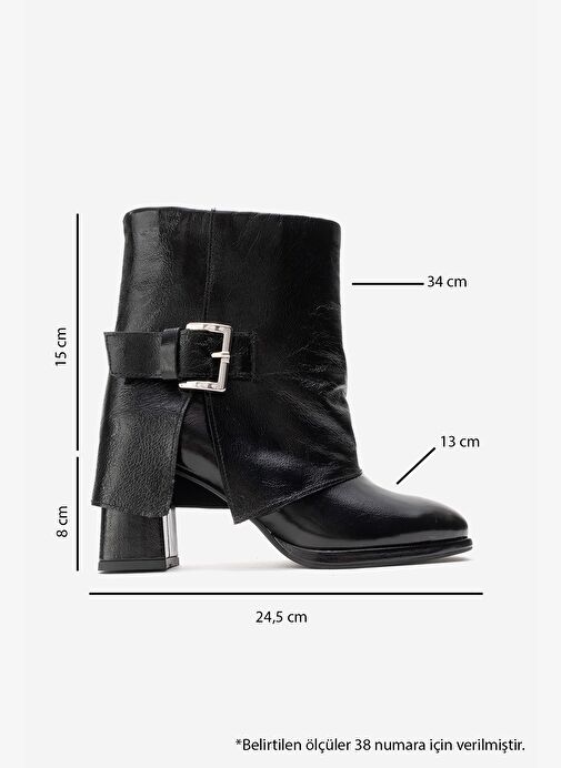 LORE Siyah Kırışık Rugan Hakiki Deri Tokalı Kadın Topuklu Bot - Görsel 7