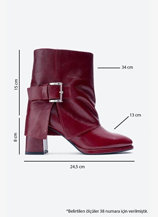 LORE Bordo Kırışık Rugan Hakiki Deri Tokalı Kadın Topuklu Bot - Görsel 7