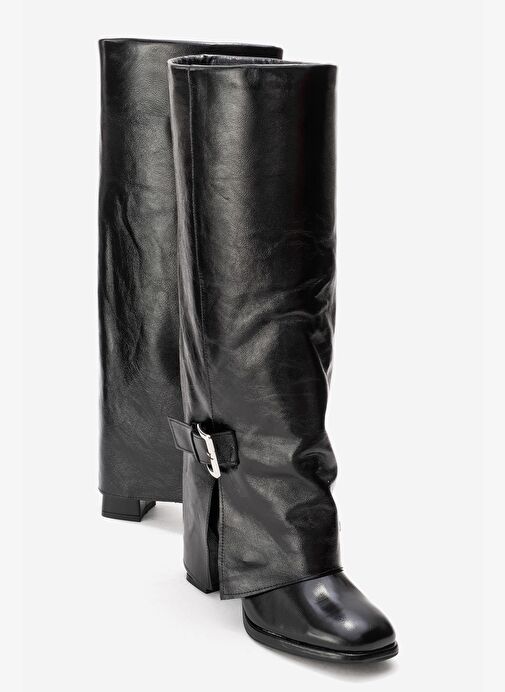 Luvi Shoes Luvi Shoes Siyah Rugan LOJO Siyah Kırışık Rugan Hakiki Deri Tokalı Kadın Kalın Topuklu Çizme Bot | Boyner Siyah Rugan - 2. görsel