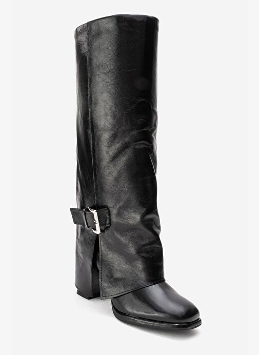 Luvi Shoes Luvi Shoes Siyah Rugan LOJO Siyah Kırışık Rugan Hakiki Deri Tokalı Kadın Kalın Topuklu Çizme Bot | Boyner Siyah Rugan - 5. görsel