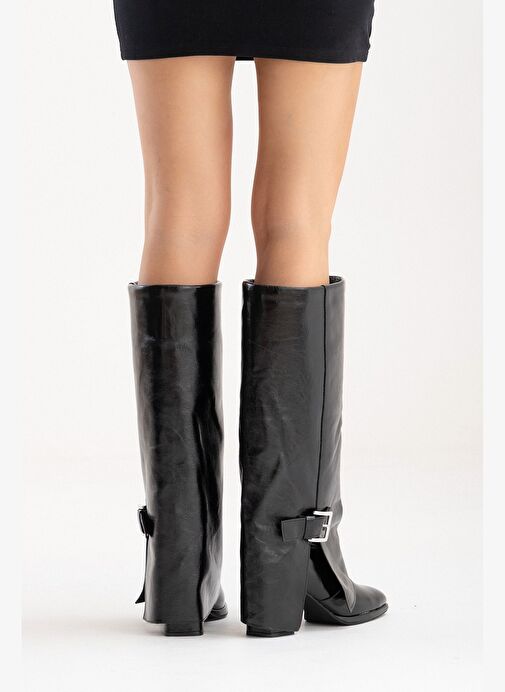 Luvi Shoes Luvi Shoes Siyah Rugan LOJO Siyah Kırışık Rugan Hakiki Deri Tokalı Kadın Kalın Topuklu Çizme Bot | Boyner Siyah Rugan - 8. görsel