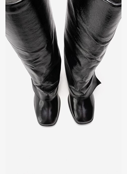 Luvi Shoes Luvi Shoes Siyah Rugan LOJO Siyah Kırışık Rugan Hakiki Deri Tokalı Kadın Kalın Topuklu Çizme Bot | Boyner Siyah Rugan - 9. görsel