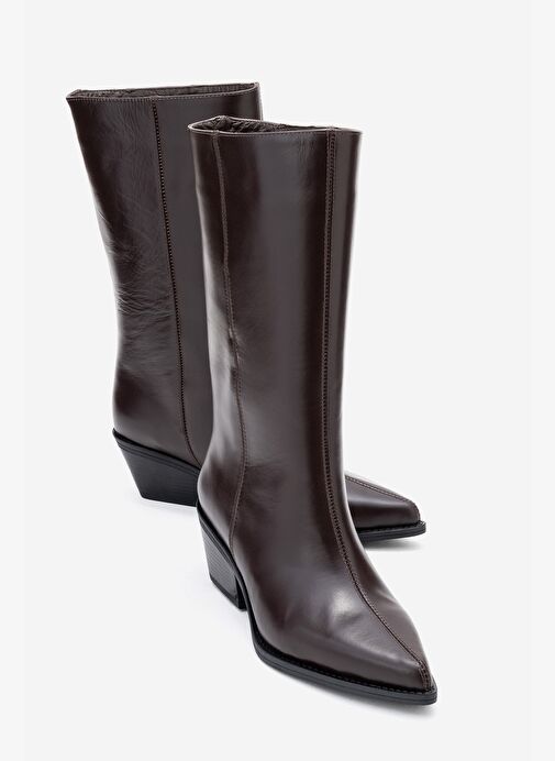 JUANA Kahverengi Cilt Hakiki Deri Sivri Burunlu Kadın Çizme - Görsel 2