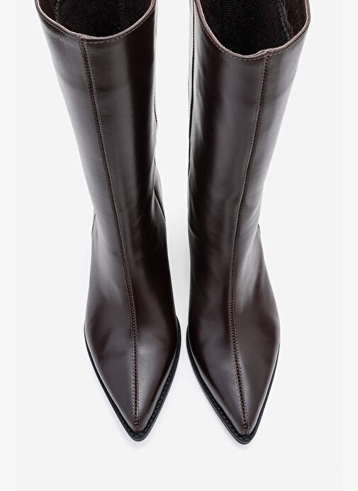 JUANA Kahverengi Cilt Hakiki Deri Sivri Burunlu Kadın Çizme - Görsel 3
