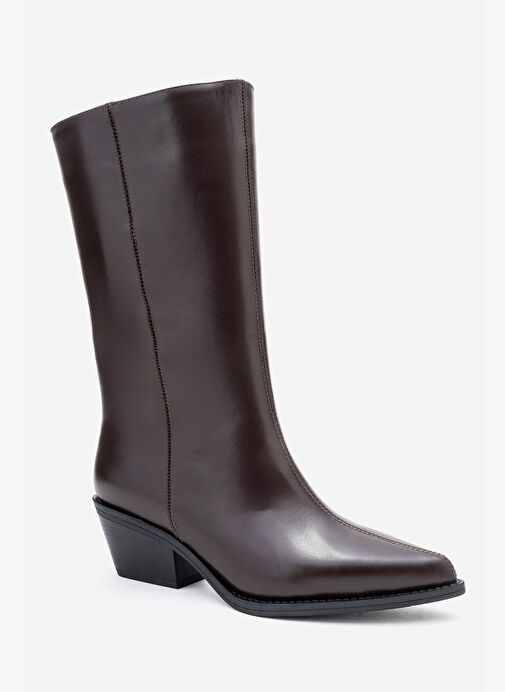 JUANA Kahverengi Cilt Hakiki Deri Sivri Burunlu Kadın Çizme - Görsel 4