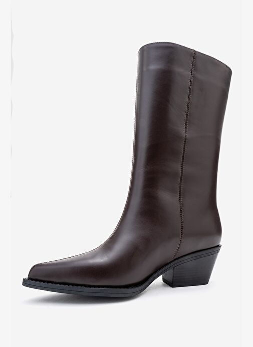 JUANA Kahverengi Cilt Hakiki Deri Sivri Burunlu Kadın Çizme - Görsel 5
