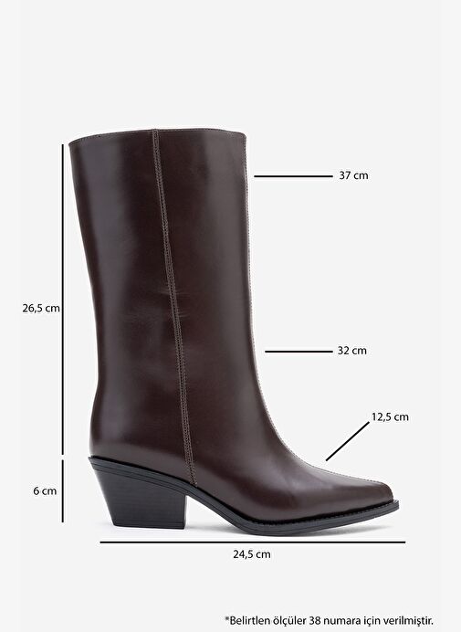 JUANA Kahverengi Cilt Hakiki Deri Sivri Burunlu Kadın Çizme - Görsel 7