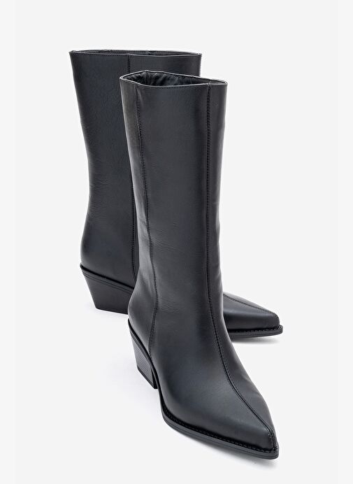 JUANA Siyah Cilt Hakiki Deri Sivri Burunlu Kadın Çizme - Görsel 2