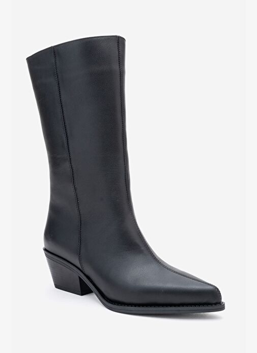 JUANA Siyah Cilt Hakiki Deri Sivri Burunlu Kadın Çizme - Görsel 4