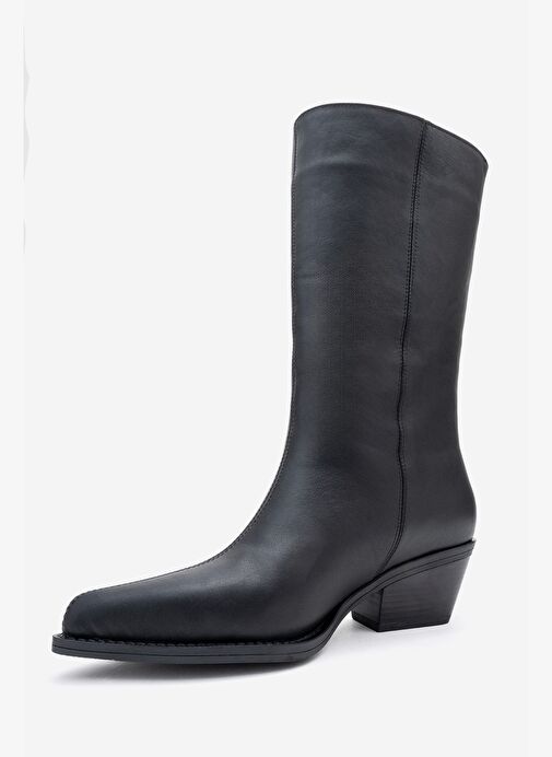JUANA Siyah Cilt Hakiki Deri Sivri Burunlu Kadın Çizme - Görsel 5
