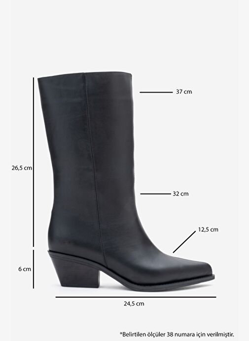 JUANA Siyah Cilt Hakiki Deri Sivri Burunlu Kadın Çizme - Görsel 7