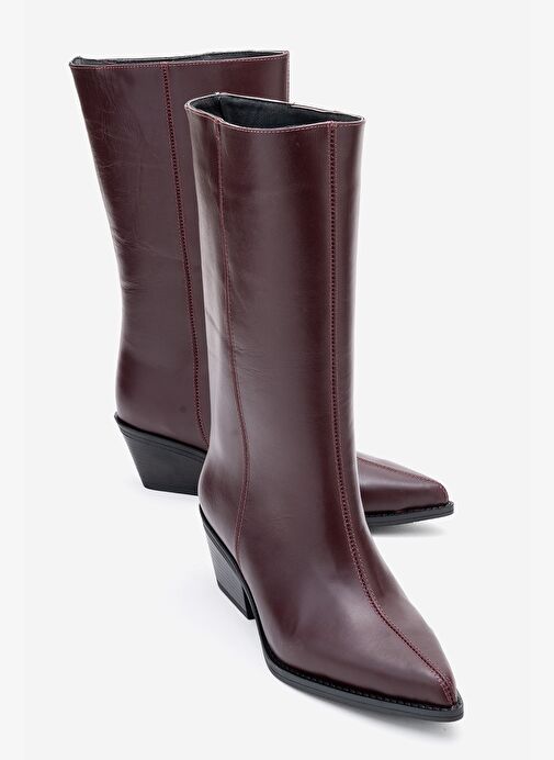 JUANA Bordo Cilt Hakiki Deri Sivri Burunlu Kadın Çizme - Görsel 2