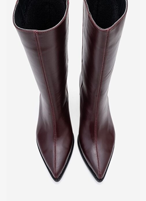 JUANA Bordo Cilt Hakiki Deri Sivri Burunlu Kadın Çizme - Görsel 3
