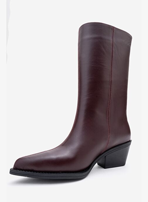 JUANA Bordo Cilt Hakiki Deri Sivri Burunlu Kadın Çizme - Görsel 5