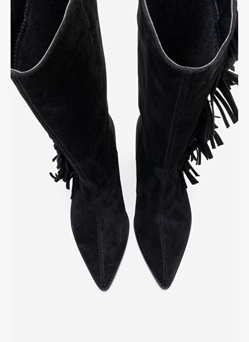 ORLO Siyah Süet Hakiki Deri Püsküllü Kadın Western Çizme - Görsel 3