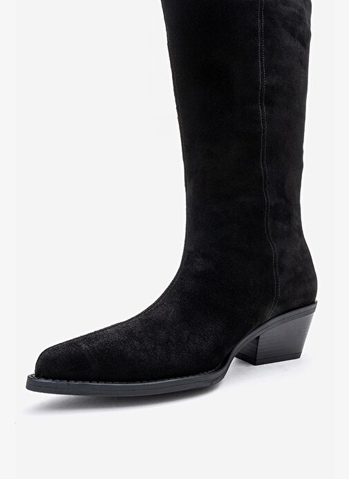 ORLO Siyah Süet Hakiki Deri Püsküllü Kadın Western Çizme - Görsel 5