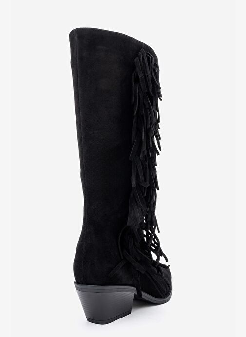 ORLO Siyah Süet Hakiki Deri Püsküllü Kadın Western Çizme - Görsel 6