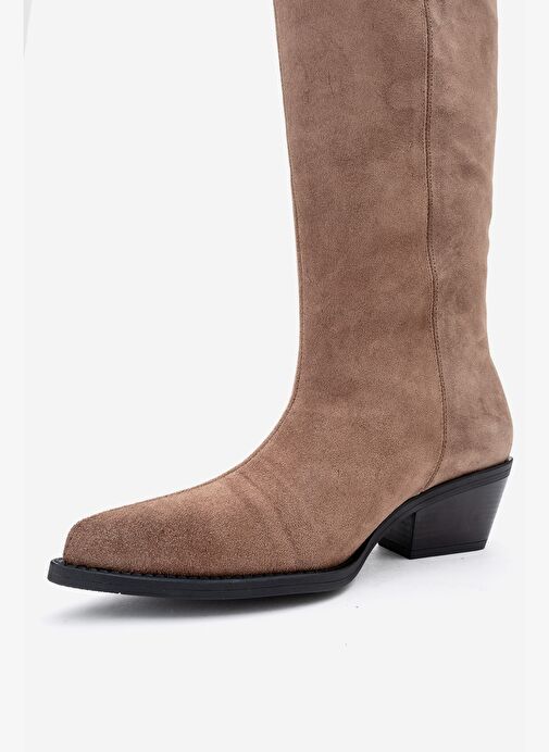 ORLO Toprak Süet Hakiki Deri Püsküllü Kadın Western Çizme - Görsel 5