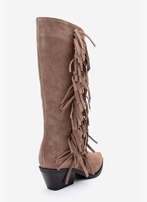 ORLO Toprak Süet Hakiki Deri Püsküllü Kadın Western Çizme - Görsel 6