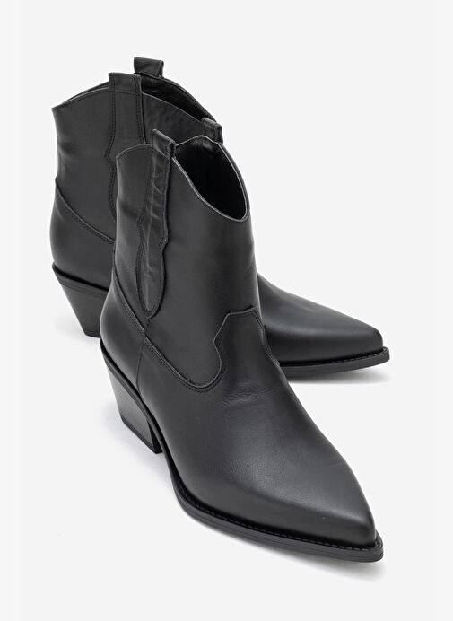 ELIA Siyah Cilt Hakiki Deri Kadın Western Bot - Görsel 2