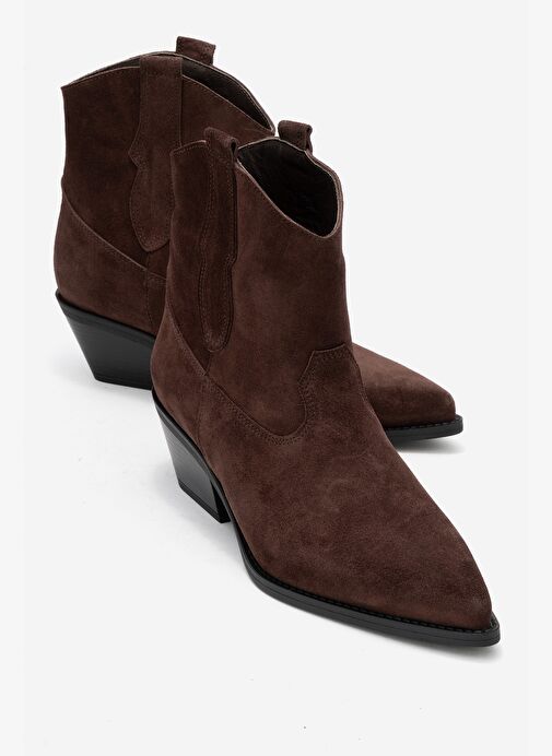 ELIA Kahverengi Süet Hakiki Deri Kadın Western Bot - Görsel 2