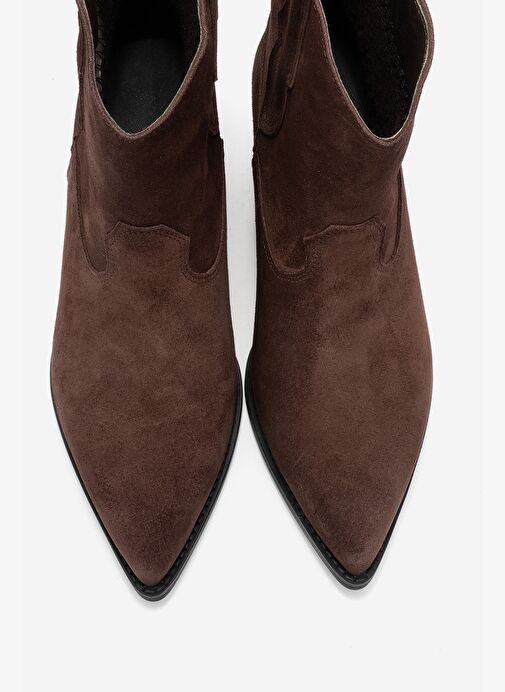 ELIA Kahverengi Süet Hakiki Deri Kadın Western Bot - Görsel 3