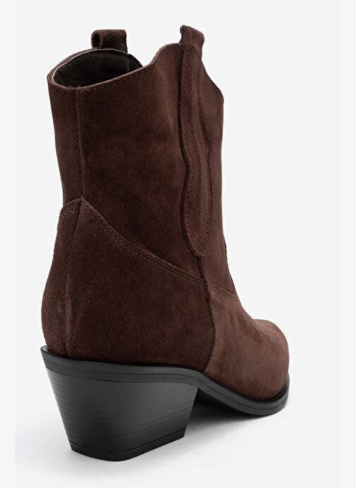 ELIA Kahverengi Süet Hakiki Deri Kadın Western Bot - Görsel 6