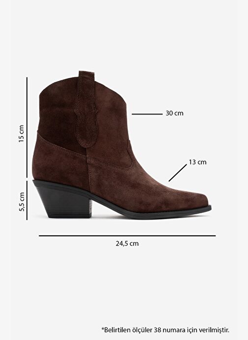 ELIA Kahverengi Süet Hakiki Deri Kadın Western Bot - Görsel 7
