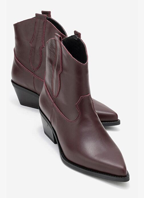 ELIA Bordo Cilt Hakiki Deri Kadın Western Bot - Görsel 2