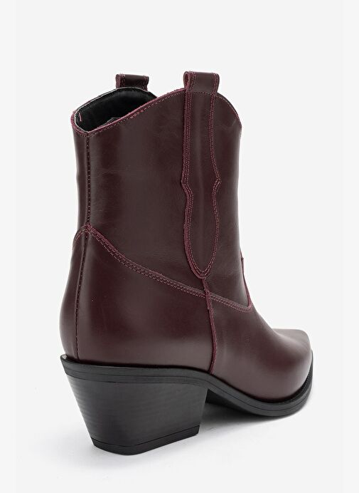 ELIA Bordo Cilt Hakiki Deri Kadın Western Bot - Görsel 6