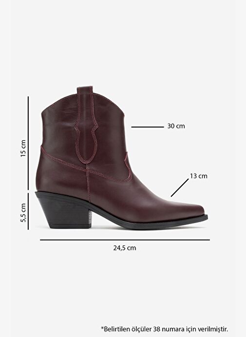 ELIA Bordo Cilt Hakiki Deri Kadın Western Bot - Görsel 7
