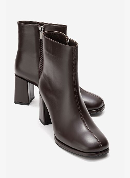 NAPOLI Kahverengi Cilt Hakiki Deri Kadın Kalın Topuklu Bot - Görsel 2