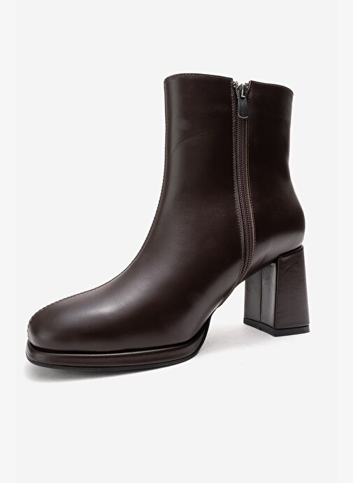 NAPOLI Kahverengi Cilt Hakiki Deri Kadın Kalın Topuklu Bot - Görsel 5
