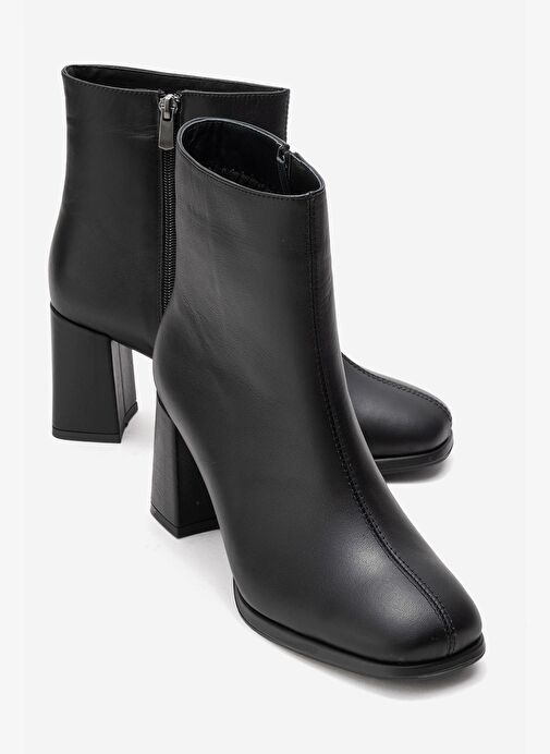 NAPOLI Siyah Cilt Hakiki Deri Kadın Kalın Topuklu Bot - Görsel 2