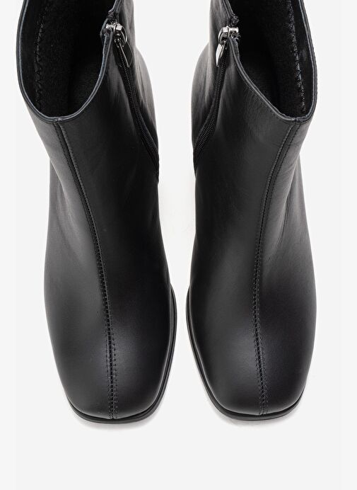 NAPOLI Siyah Cilt Hakiki Deri Kadın Kalın Topuklu Bot - Görsel 3