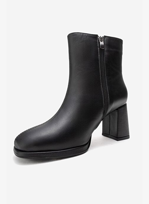 NAPOLI Siyah Cilt Hakiki Deri Kadın Kalın Topuklu Bot - Görsel 5